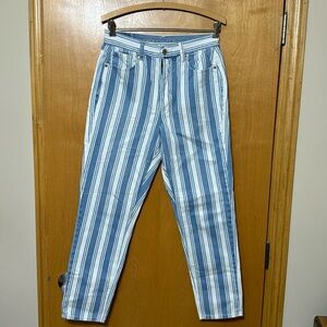 American Eagle Blue and White Striped Mom Jeans